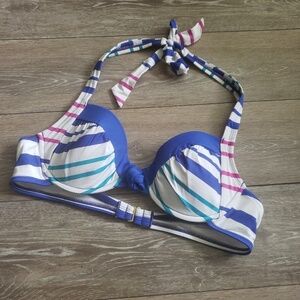 Liz Claiborne White blue pink teal bikini top‎ 12